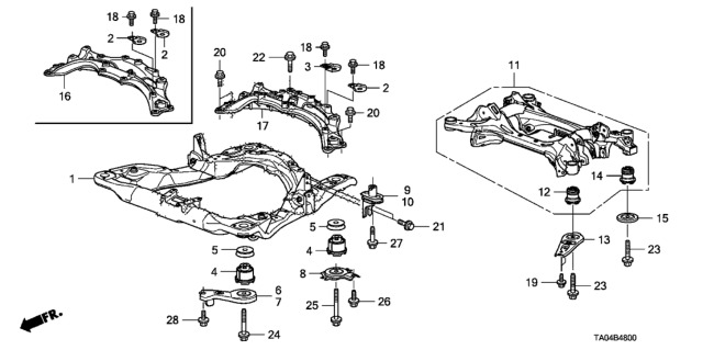 2011 Honda Accord Front Sub Frame - Rear Beam Diagram