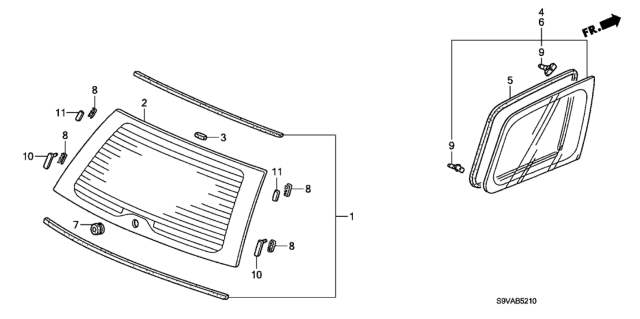 2008 Honda Pilot Rear Windshield - Quarter Glass Diagram