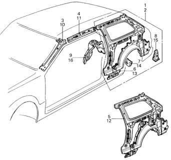1982 Honda Civic 3 Door ** (1300) KA 4MT Body Structure - Inside Panel Diagram