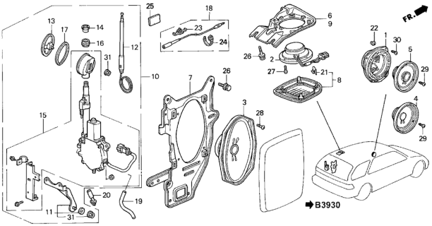 1993 Honda Accord Bracket, RR. Side Speaker Diagram for 39125-SM5-000