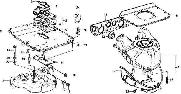 1977 Honda Civic Carburetor Insulator  - Manifold Diagram