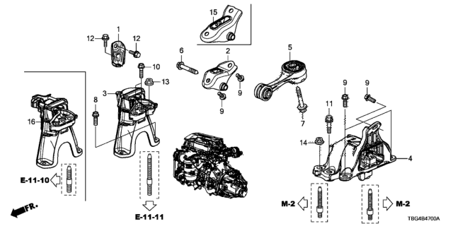 2018 Honda Civic Mounting, Engine Side Diagram for 50820-TBC-A11