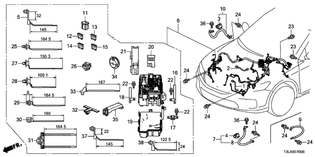 2013 Honda Accord Wire Harness, Engine Room Diagram for 32200-T3M-A20