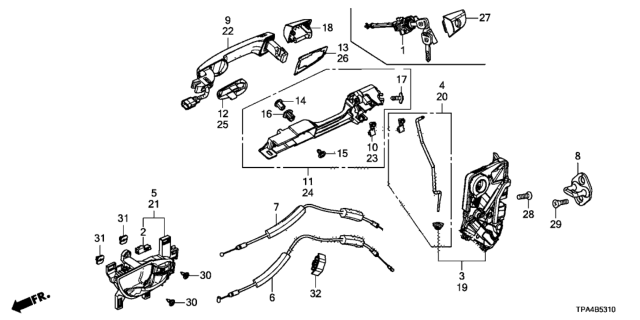 2021 Honda CR-V Hybrid Front Door Locks - Outer Handle Diagram