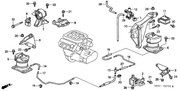 1998 Honda Accord Tube B, Electronic Control Mount Solenoid Diagram for 50924-S87-A80