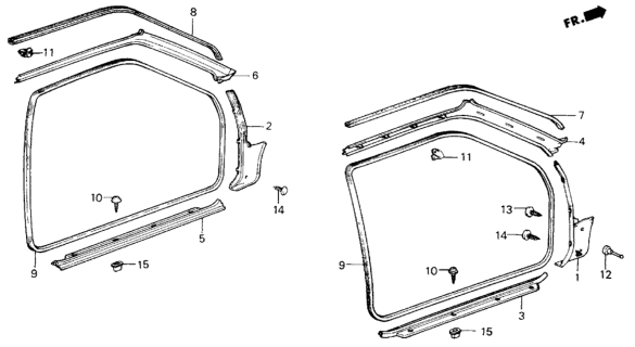 1986 Honda Civic Trim, Opening *NH89L* (PALMY GRAY) Diagram for 75886-SB3-000ZJ