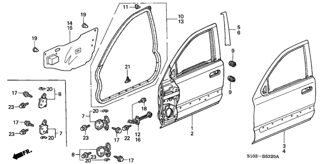 1997 Honda CR-V Seal, R. FR. Door Hole Diagram for 72361-S10-000