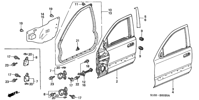 1997 Honda CR-V Weatherstrip, L. FR. Door Diagram for 72350-S10-023