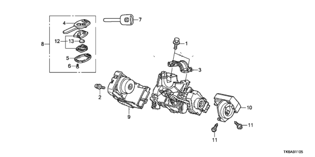 2013 Honda Fit Key Cylinder Components Diagram