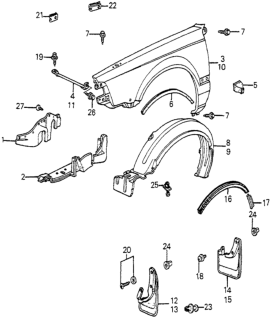 1985 Honda Accord Panel, Right Front Fender Diagram for 61111-SA5-671ZZ