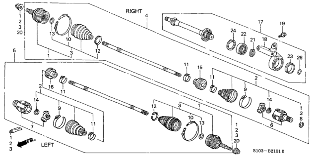 1999 Honda CR-V Driveshaft - Half Shaft Diagram