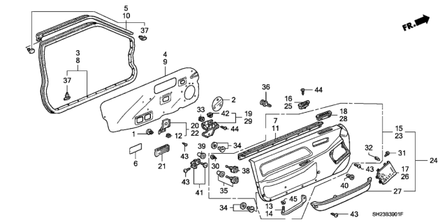 1989 Honda CRX Bracket, L. Door Lining Diagram for 83558-SH3-010