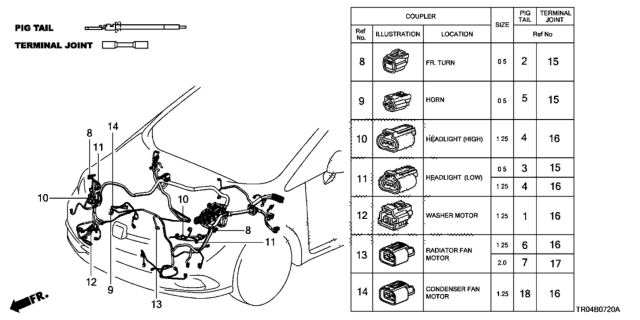 2012 Honda Civic 4 Door DX KA 5MT Electrical Connector (Front) Diagram