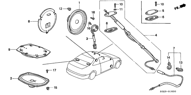 1996 Honda Civic Antenna Assembly, Automatic Radio Diagram for 39150-S01-A02