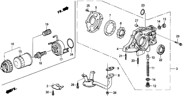 1989 Honda CRX 2 Door HF KL 5MT Oil Pump - Oil Strainer Diagram