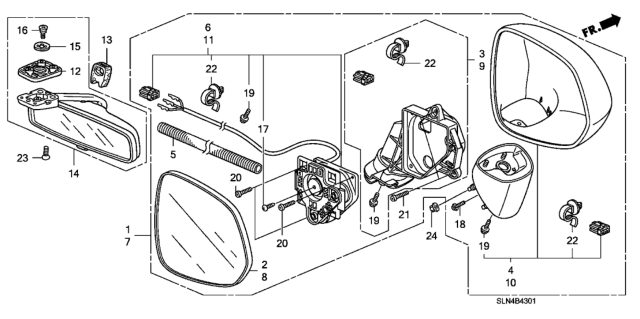 2007 Honda Fit Mirror Sub-Assembly, Passenger Side (R1400) Diagram for 76203-SLN-A01