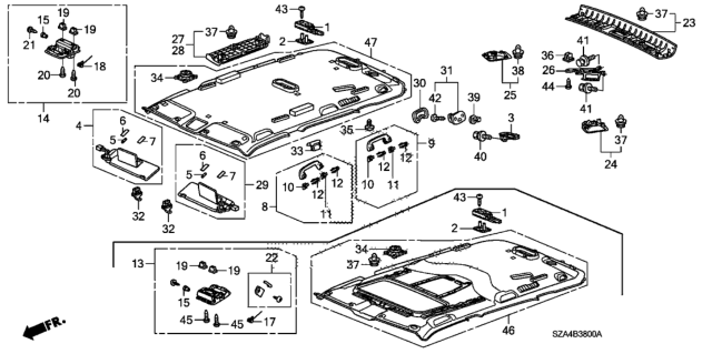 2012 Honda Pilot Roof Lining Diagram