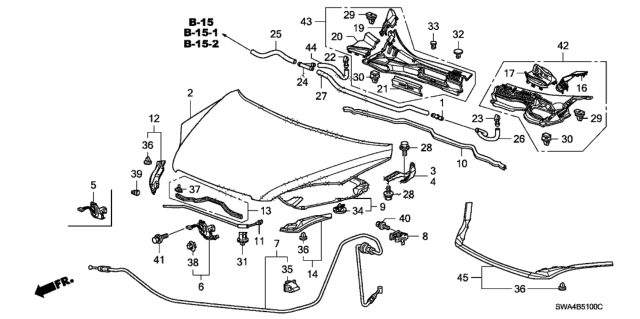2010 Honda CR-V 5 Door EX-L (2WD) KA 5AT Engine Hood Diagram