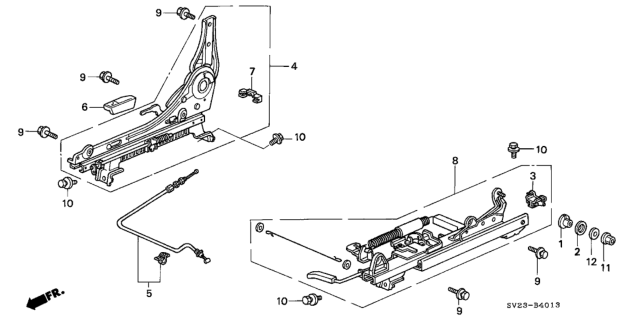 1995 Honda Accord 2 Door LX KL 4AT Front Seat Components Diagram 2