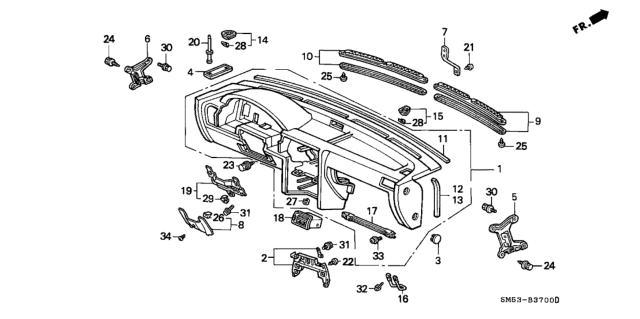 1991 Honda Accord Bolster, Driver Knee Diagram for 77893-SM2-A80