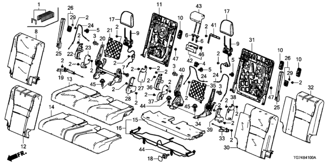 2018 Honda Pilot Rear Seat Diagram