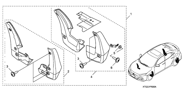 2019 Honda Civic Splash Guards (Sport) (Front & Rear) Diagram