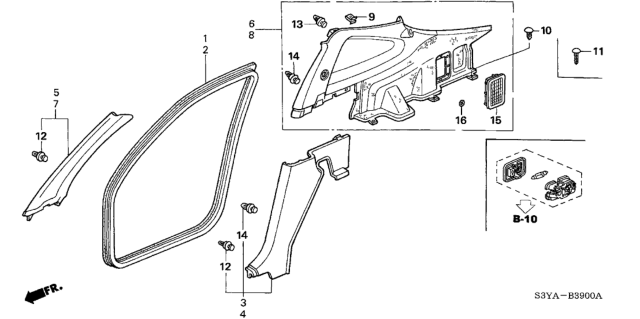 2005 Honda Insight Clip, Pillar Garnish Diagram for 91560-S06-003