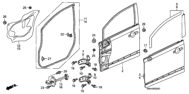 2006 Honda Civic 4 Door EX (NAVIGATION) KA 5MT Front Door Panels Diagram