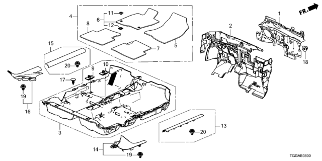 2021 Honda Civic FLOOR MAT SET *NH900L* (DEEP BLACK) Diagram for 83600-TGG-A01ZB