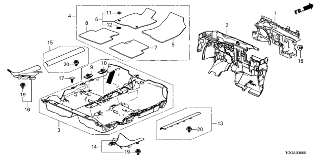 2021 Honda Civic Floor Mat Diagram