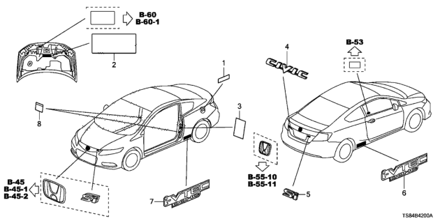 2014 Honda Civic Placard, Specification (U.S.A.) Diagram for 42762-TS8-A10