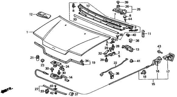 1991 Honda Civic Lock Assembly, Hood Diagram for 74120-SH3-A01