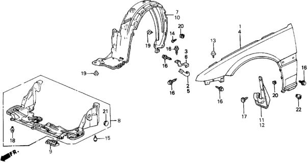 1989 Honda Prelude 2 Door 2.0SI (4WS) KA 5MT Front Fender Diagram