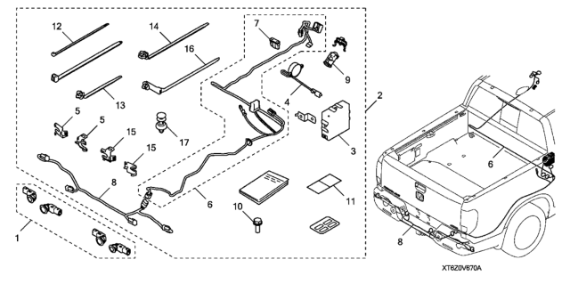 2020 Honda Ridgeline Sub-Harness, B/U Sensor Diagram for 08V67-T6Z-10031