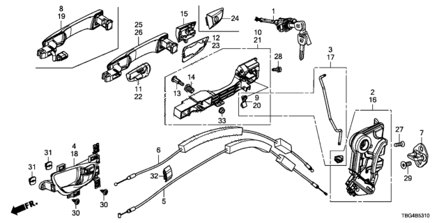 2019 Honda Civic Cable, Front Inside Handle Diagram for 72131-TBG-A01