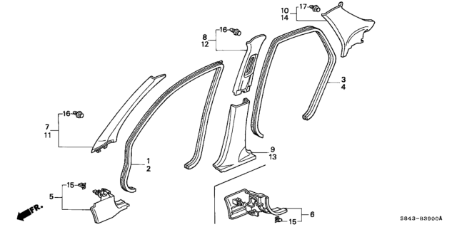 1999 Honda Accord Lining, R. Cowl Side *B94L* (DARK LAPIS) Diagram for 83111-S84-A00ZA