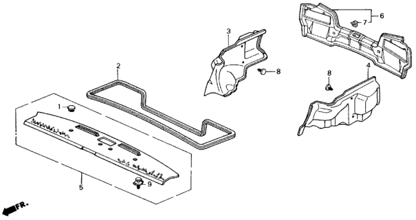 1990 Honda Civic Weatherstrip, Trunk Lid Diagram for 74865-SH4-J00