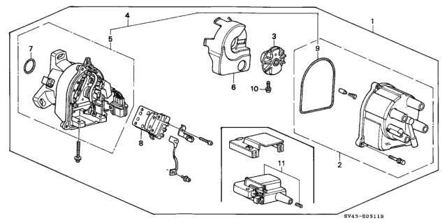 1997 Honda Accord Housing, Distributor Diagram for 30105-P0B-A01