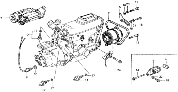 1976 Honda Civic Starter - Alternator - Sensor Diagram