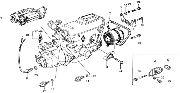 1977 Honda Civic Starter - Alternator - Sensor Diagram