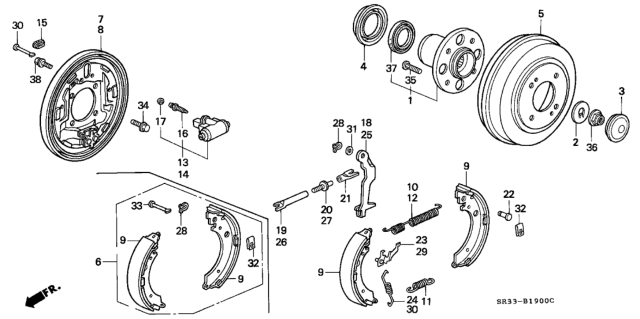 1992 Honda Civic Cylinder Assembly, Left Rear Wheel Diagram for 43301-S04-003