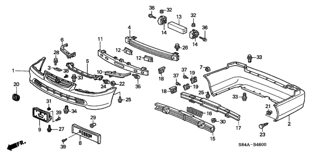 2002 Honda Accord 4 Door LX (V6) KA 4AT Bumpers Diagram