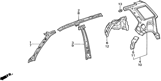 1990 Honda Civic Pillar, R. FR. (Upper) (Inner) Diagram for 64121-SH5-A50ZZ