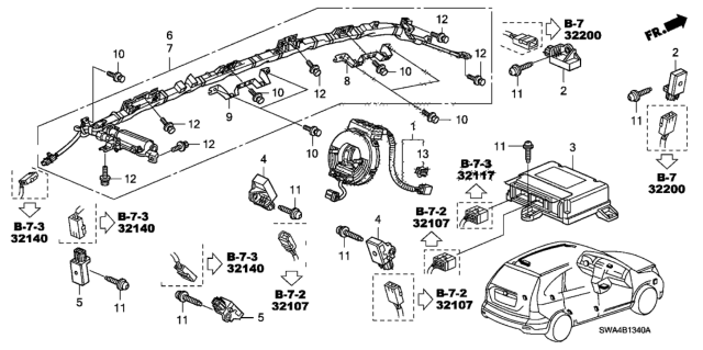 2007 Honda CR-V Sensor Assy., FR. Crash Diagram for 77930-SWA-A11