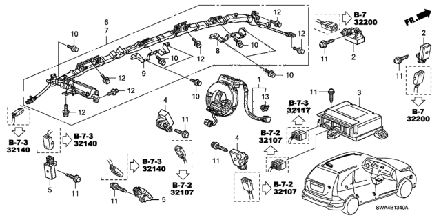 2011 Honda CR-V Sensor Assy., FR. Crash Diagram for 77930-SWA-E11