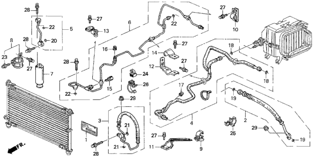 1998 Honda Odyssey 5 Door EX KA 4AT A/C Front Hoses Diagram