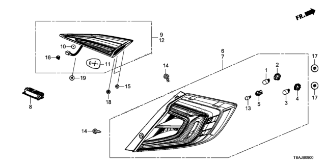 2018 Honda Civic Taillight Assy., L. Diagram for 33550-TEG-A01