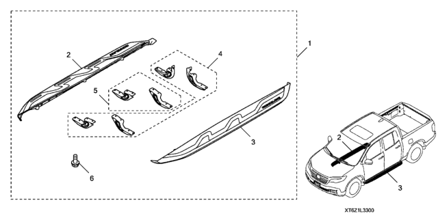 2020 Honda Ridgeline Running Board (Black) Diagram