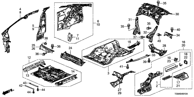 2013 Honda Civic Gusset, R. RR. Bulkhead Diagram for 66521-TR6-A50ZZ