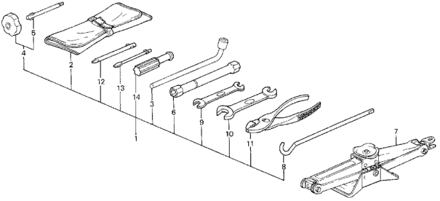 1991 Honda Civic 4 Door EX KA 4AT Tools - Jack Diagram